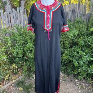 Vintage Black Maxi Dress with Slit and 3/4 Sleeves